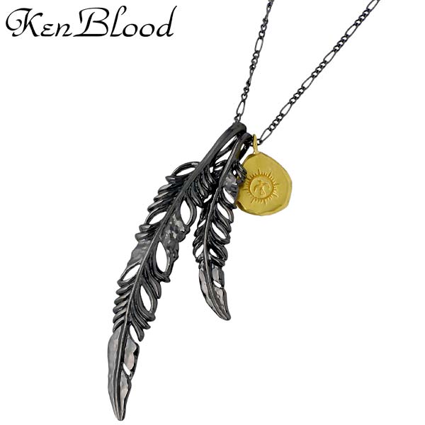 【ポイント2倍！マラソン期間中】 ケンブラッド KEN BLOOD ダブル フェザー シルバー ネックレス アクセサリー ブラック シルバー925 スターリングシルバー KP-398BK