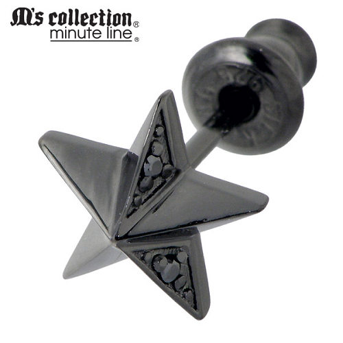 エムズコレクション M's collection ブラックキュービック & スター スタッド シルバー ピアス アクセサリー 1個売り 片耳用 星 CZ シルバー925 スターリングシルバー M0379｜Baby・Sies（ベイビー・シーズ）