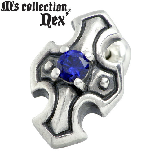 【ポイント2倍！マラソン期間中！】 エムズコレクション M's collection クロス & ストーン スタッド シルバー ピアス アクセサリー 1個売り 片耳用 シルバー925 スターリングシルバー X0067