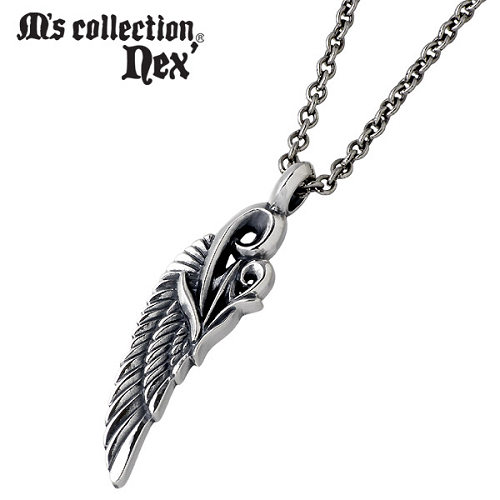 【ポイント2倍！マラソン期間中】 エムズコレクション M's collection フェザー シルバー ネックレス アクセサリー チェーン付き 羽 翼 アラベスク 唐草 シルバー925 スターリングシルバー X0146