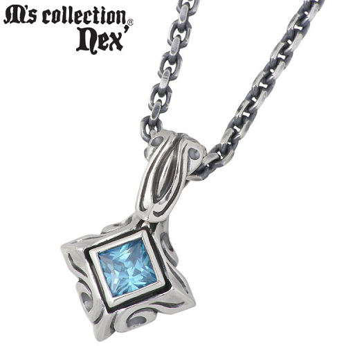 【ポイント2倍！マラソン期間中】 エムズコレクション M's collection ブルーキュービック シルバー ネックレス アクセサリー チェーン付き シルバー925 スターリングシルバー X0201BCZ