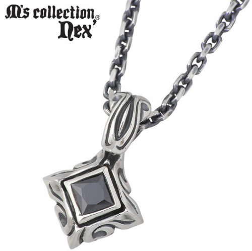 【ポイント2倍！マラソン終了まで】 エムズコレクション M's collection ブラックキュービック シルバー ネックレス アクセサリー チェーン付き シルバー925 スターリングシルバー X0201BLCZ｜Baby・Sies（ベイビー・シーズ）