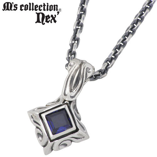 【ポイント2倍!マラソン終了まで】 エムズコレクション M's collection 合成サファイア シルバー ネックレス アクセサリー チェーン付き シルバー925 スターリングシルバー X0201SAG|Baby・Sies(ベイビー・シーズ)