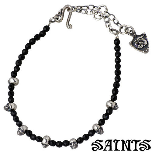 【ポイント2倍！マラソン期間中】 セインツ SAINTS セブン スカル シルバー ブレスレット アクセサリー オニキス ドクロ 髑髏 シルバー925 スターリングシルバー SSB10-65OX