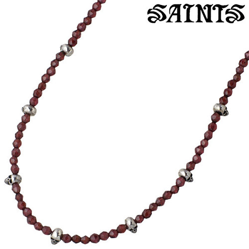 【ポイント2倍！マラソン期間中】 セインツ SAINTS セブン スカル シルバー ネックレス アクセサリー ガーネット ドクロ 髑髏 シルバー925 スターリングシルバー SSP10-172GN