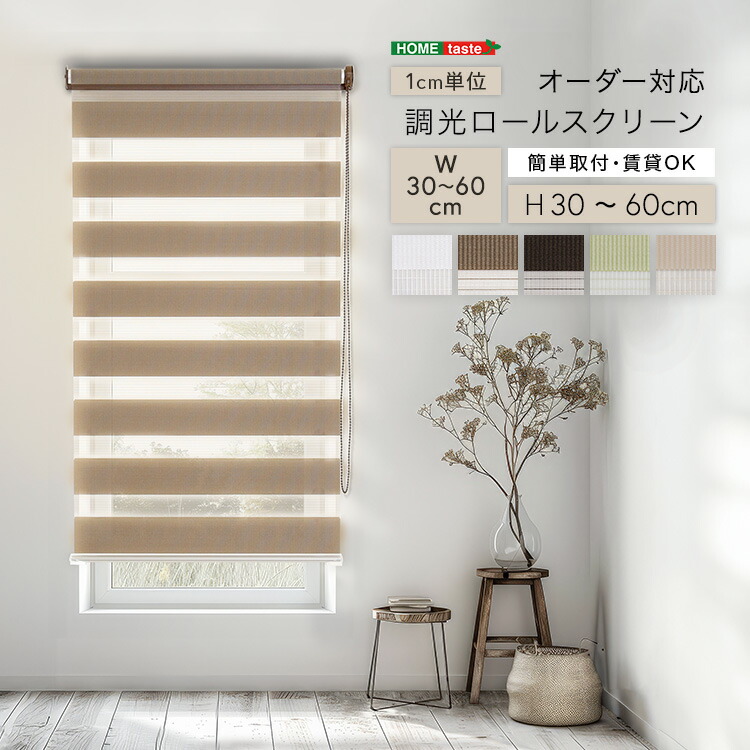 1cm単位のオーダー対応 調光 ロールスクリーン 幅30～60cm×高さ30～60cm 専用金具でカーテンレールに取り付け 家具 引っ越し 新生活 SH-29-SNDO-1