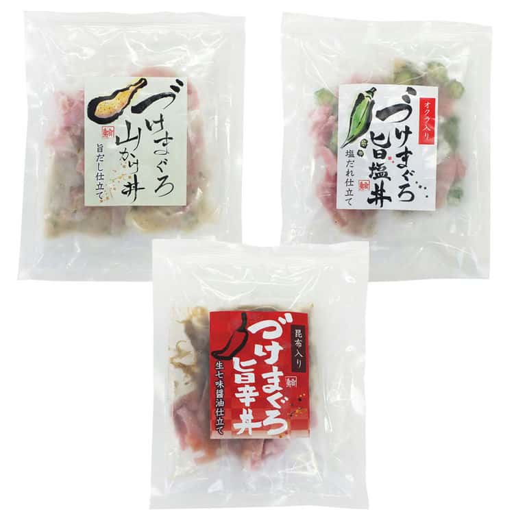 【ポイント2倍！20日まで！】 静岡 まぐろ惣菜丼 3種詰合せ F 漬けまぐろ旨塩丼160g 80gx2 x4 漬けまぐろ山かけ丼140g 70gx2 x4 漬けまぐろ旨辛丼140g 70gx2 x4 刺身用まぐろに具材を入れてタレに漬け込みました ご進物
