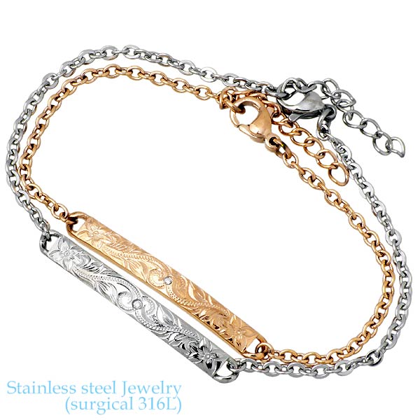 ステンレス ハワイアンジュエリー ハワジュ ペア ブレスレット アクセサリー 金属アレルギー対応 プルメリア 医療用サージカル316L GBSS119-120-P｜Baby・Sies（ベイビー・シーズ） 16,280円