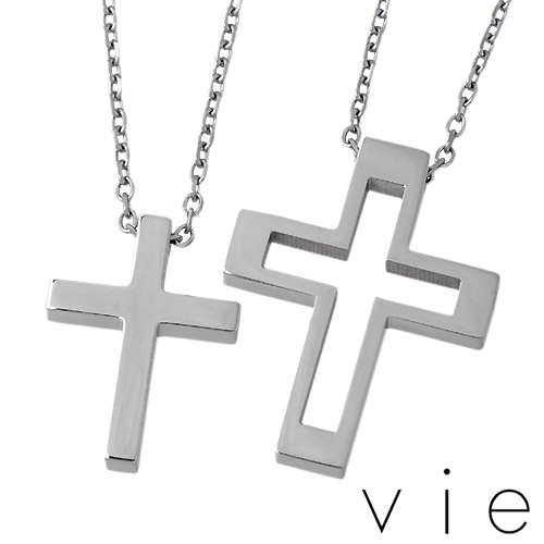 【ポイント2倍！マラソン期間中】 ヴィー vie ステンレス クロス ペアネックレス アクセサリー 金属アレルギー対応 ペアセット 十字架 アレルギーフリー vie-N1156-1157