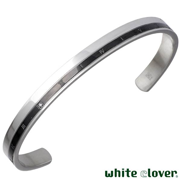 【ポイント2倍！マラソン期間中！】 ホワイトクローバー white clover バングル アクセサリー ブレスレット アクセサリー 金属アレルギー対応 アトラス ローマ数字 ステンレス ダイヤモンド メンズ ブラック アレルギーフリー 刻印可能 4SBG014BK