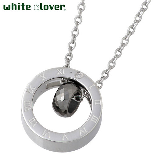 【ポイント2倍！マラソン期間中！】 ホワイトクローバー white clover ネックレス アクセサリー 金属アレルギー対応 ダイヤモンド ローマ ステンレス サークル ブラック アレルギーフリー 4SUP025BK