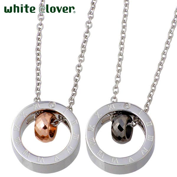 【ポイント2倍!マラソン終了まで】 ホワイトクローバー white clover ペア ネックレス アクセサリー 金属アレルギー対応 ダイヤモンド ローマ ステンレス サークルペアゴールド ブラック アレルギーフリー 4SUP025GO-BK-P|Baby・Sies(ベイビー・シーズ)