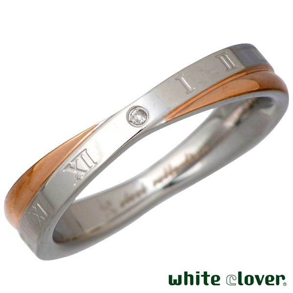 【ポイント2倍！マラソン期間中】 ホワイトクローバー white clover リング 指輪 アクセサリー 金属アレルギー対応 Xクロス ダイヤモンドローマ ステンレス ゴールド 7～13号 アレルギーフリー 4SUR018GO