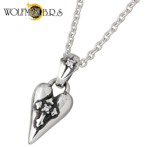 ウルフマンB.R.S WOLFMAN B.R.S スピル ハートチャームWH シルバー ネックレス アクセサリー チェーン付き ストーン シルバー925 スターリングシルバー P-NW-301WH-CL60
