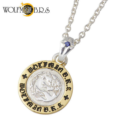 【ポイント2倍！マラソン期間中】 ウルフマンB.R.S WOLFMAN B.R.S ウルフ コインG シルバー ネックレス アクセサリー 合成サファイア チェーン付き シルバー925 スターリングシルバー WO-P-177G-CL60