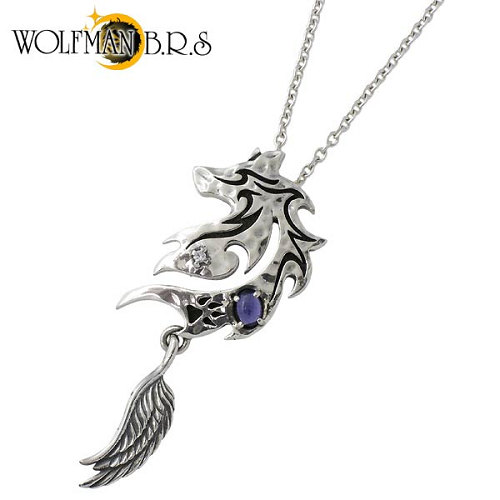 【ポイント2倍!マラソン終了まで】 ウルフマンB.R.S WOLFMAN B.R.S ウルフ パウンドw フェザー シルバー ネックレス アクセサリー アイオライト キュービック シルバー925 スターリングシルバー WO-P-186CL60|Baby・Sies(ベイビー・シーズ)