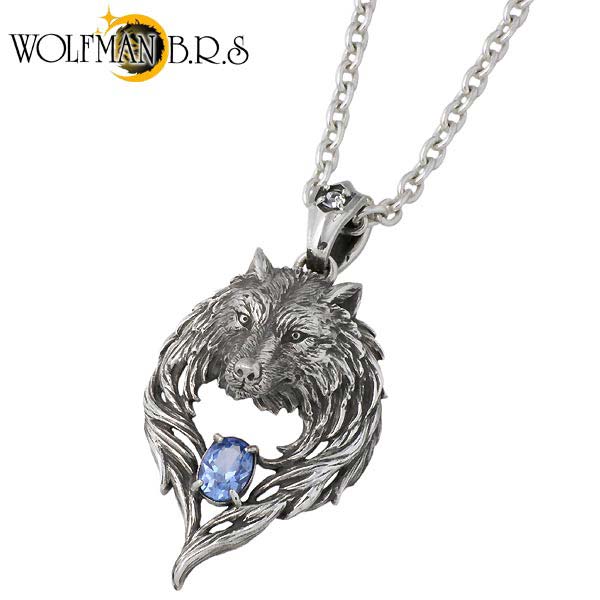 【ポイント2倍!マラソン終了まで】 ウルフマンB.R.S WOLFMAN B.R.S ロンリー ウルフ シルバー ネックレス アクセサリー 合成スピネル スワロフスキー メンズ 狼 シルバー925 スターリングシルバー WO-P-191BLCL100|Baby・Sies(ベイビー・シーズ)