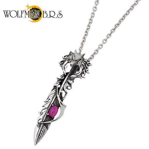 【ポイント2倍!マラソン終了まで】 ウルフマンB.R.S WOLFMAN B.R.S ナイト ウルフ シルバー ネックレス アクセサリー フェザー ストーン メンズ 狼 羽 シルバー925 スターリングシルバー WO-P-198CL60|Baby・Sies(ベイビー・シーズ)