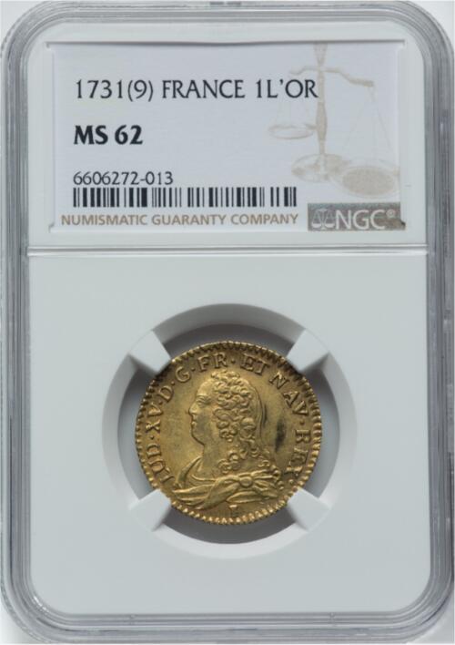 【レア度2-R2】アンティークコイン フランス 1731-9年 ルイ15世 1ルイドール金貨 NGC-MS62