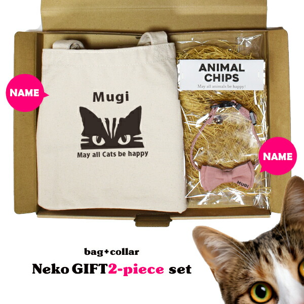 【北海道・沖縄は送料別途500円】ネコ 猫 愛猫 名入れ 首輪 バッグ かばん ねこ プレゼント ペット ギフト 誕生日 ＜ 猫様2点セット バッグ＋首輪 ＞ 猫の日 鈴 リボン バッグ お名前入り ネーム おしゃれ かわいい ギフト 人気 ランキング オーダー 送料無料 gift lunch