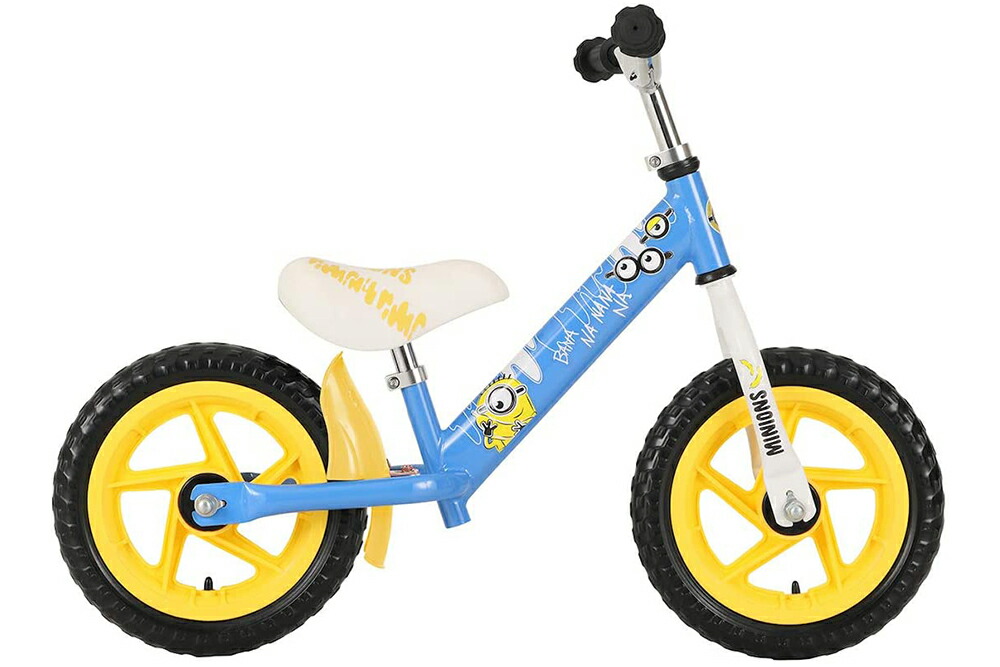 自転車ファーストバイク子供用キックバイクペダルなし2歳3歳4歳5歳ミニオンズ12インチかわいいかっこいいブルーイエロー男の子女の子泥除けノーパンクタイヤキッズ