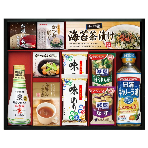 【送料無料】日本の食卓 日清キャノーラ油＆アマノフーズ バラエティセット 【内祝い 出産内祝い 出産祝い お返し 返礼 お祝返し】【結婚内祝い 入学内祝い 新築内祝い 成人内祝い 調味料セット 調味料ギフト ギフトセット】
