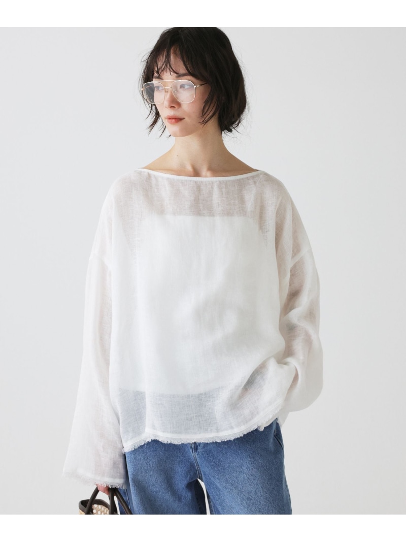 リネンボートネックブラウス BABYLONE バビロン トップス シャツ・ブラウス ブラック ホワイト ブラウン【送料無料】[ Fashion]