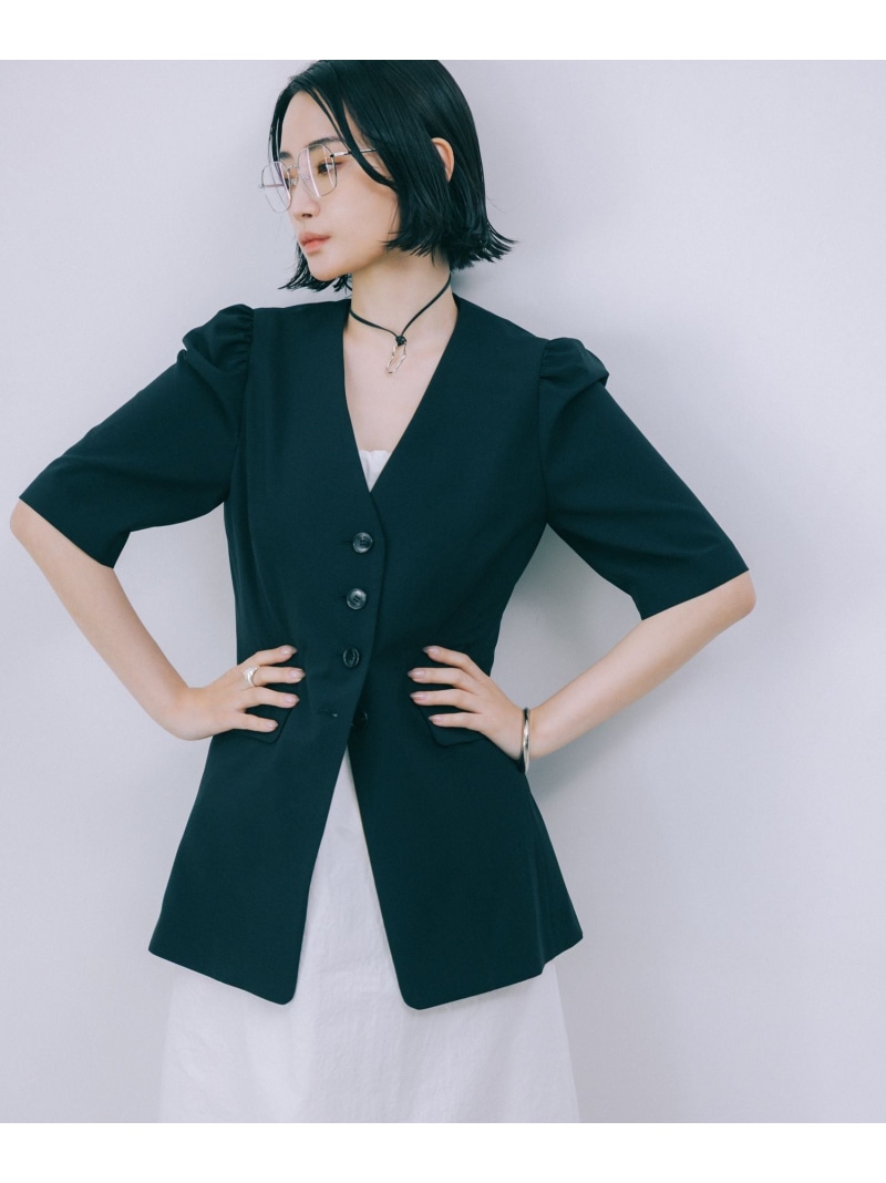 BABYLONE╳柳橋唯さんコラボ　パフスリーブジャケット　ブラック　36 柳橋唯さんコラボアイテム】【追加予約】5分袖パフスリーブジャケット