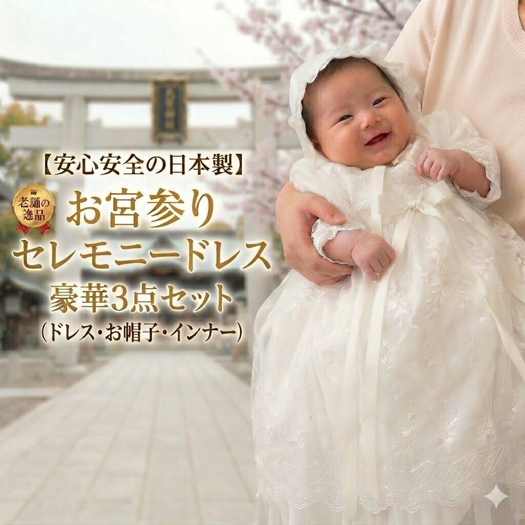 【日本製】春秋 夏物素材 お宮参り セレモニー ベビードレス 結婚式 ツーウェイオール 豪華にふんわり広がる2段ロングオーガンジーコート スムース素材 セレモニードレス 女の子 67701 送料無料｜ベビーネットショップ