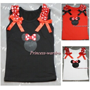 タンクトップ 子供 ミニー フリル ミニーちゃん プリンセス 赤 白 Sarry キッズ ベビー 水玉 子供服 女の子 黒 リボン