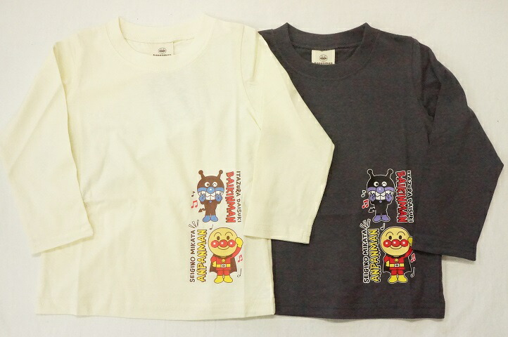 ナカタBANDAI それいけ！アンパンマン長袖Tシャツアンパンマンばいきんまんたて並び柄EA3428天竺素材綿100%(90-100cm)画像