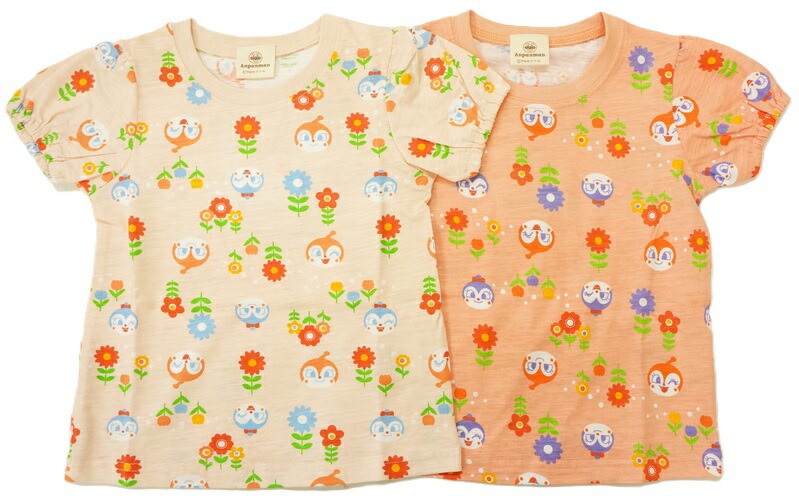【メール便利用！送料込み】BANDAIそれいけ！アンパンマンガール半袖Tシャツパフスリーブ(ドキコキレトロお花柄)SA3086スラブ天竺 綿100%画像