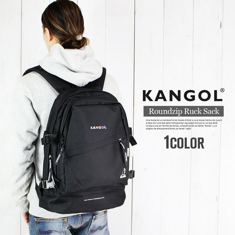 年最新海外 リュック メンズ カンゴール デイパック Kangol リュックサック ラウンドファスナー リュック 大容量 リュック 通学 通勤 大きめ おしゃれ スクールバッグ バックパック ブランド ロゴ プリント 黒 ブラック 軽い 軽量 入学 進学 学校 スクバ 人気