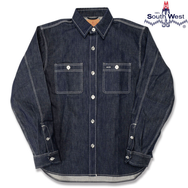 【SOUTH WEST】(サウスウエスト) DENIM WORK SHIRT / デニム ワークシャツ (インディゴ) 渋谷バックドロップ BACKDROP 大きいサイズ 春秋冬 コーンミルズ社製 厚手 デッドストックデニム アメリカ製 デニム生地 ヴィンテージ風 米綿100 おしゃれ かっこいい 14,630円