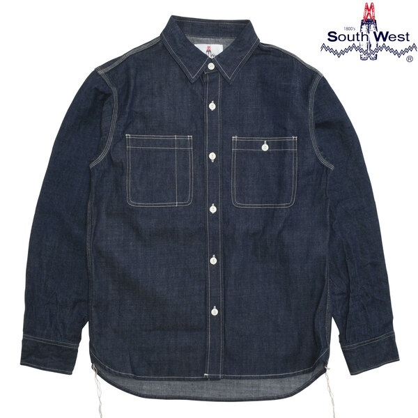 【SOUTH WEST】(サウスウエスト) DENIM SHIRT WHITE BUTTON / WHITE STITICH / デニムシャツ ホワイトボタン ホワイトステッチ (インディゴ) バックドロップ 老舗アメカジショップ the back drop インド藍 ワークウエア ワークシャツ 日本製