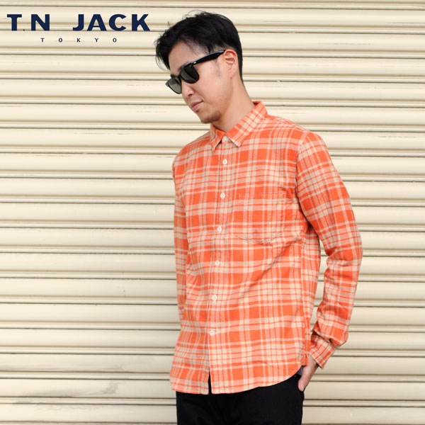 【T.N JACK】(ティーエヌジャック) Flannel Check Shirt (オレンジ) / フランネル チェックシャツ メンズ アメカジ渋谷 バックドロップ 渋谷の老舗アメカジショップ back drop 日本製 メイドインジャパン 送料無料