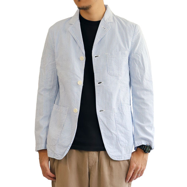 【T.N JACK】(ティーエヌジャック) Seersucker Stripe Jacket (ブルー/ホワイト) / シアサッカー ストライプ ジャケット メンズ アメカジ 渋谷 老舗アメカジショップ back drop 日本製 メイドインジャパン｜アメカジのバックドロップbackdrop