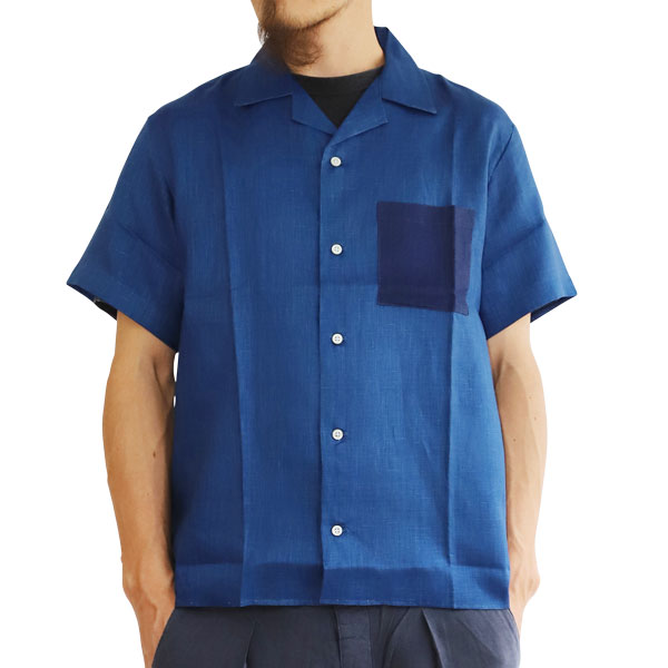【T.N JACK】(ティーエヌジャック) Indigo Linen S/S Open Shirt (ブルー/ネイビー) / インディゴ リネン ショートスリーブ オープンシャツ メンズ アメカジ 渋谷 老舗アメカジショップ back drop 日本製 メイドインジャパン 送料無料