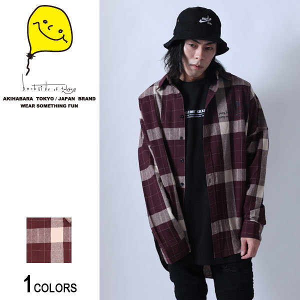 【SS★最大限度2000円OFFクーポン券】ロゴビッグチェックシャツ（男女兼用） backside of tokyo バックサイドオブトーキョー 照合のしるし柄 プルオーバー ぶどう酒 象牙色 馬鹿でかい大きさ 厚地の外套大きさ プルオーバー 心地好い 表どおり 流行り物 流行り物 春 夏 秋