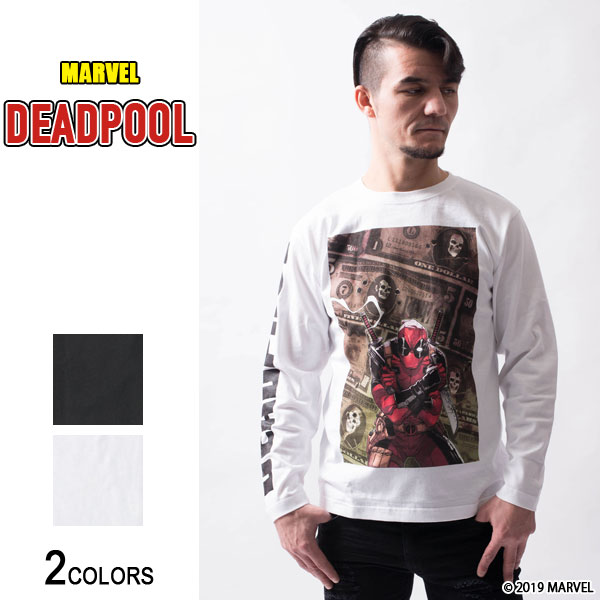 《ノベルティプレゼント中》MARVEL『デッドプール』グラフィック ロングTシャツ（男女兼用）■アメコミ ヒーロー イラスト X-MEN アベンジャーズ トップス プリント ロゴ クルーネック カジュアル ストリート ルーズ ビッグ 大きいサイズ メンズ レディース ユニセ画像