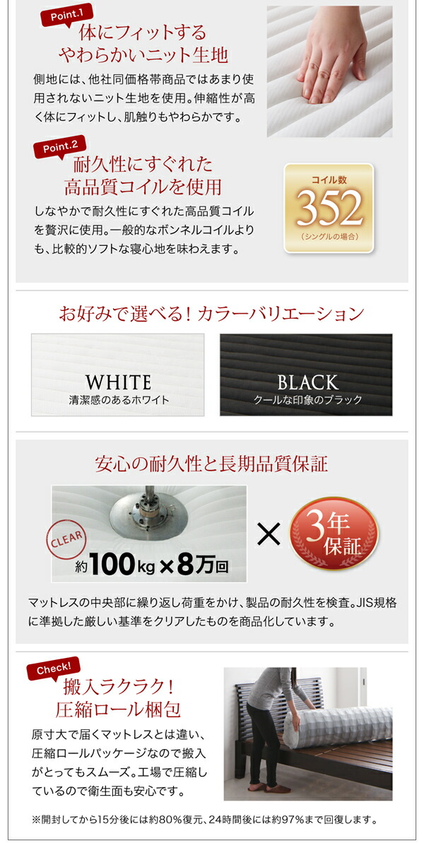 棚・コンセント付き収納ベッド プレミアムボンネルコイルマットレス 