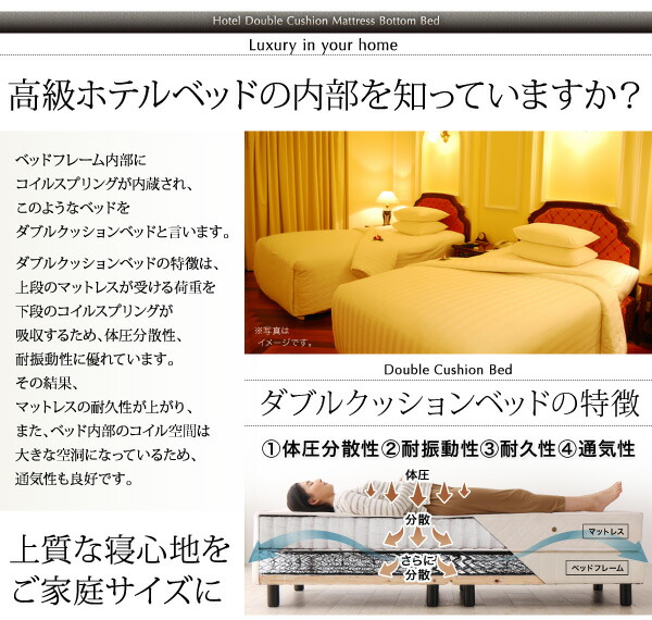 搬入・組立・簡単 寝心地が選べる ホテルダブルクッション 脚付きマットレスボトムベッド プレミアムボンネルコイルマットレス付き セミダブル ベッド 