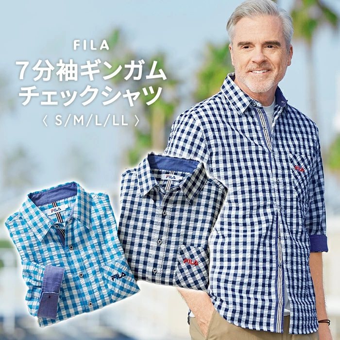 No.950 FILA ギンガムチェックアップリケのロンTXLWhite 11月4日-11日限定☆ポイント5倍FILA)7分袖ギンガム