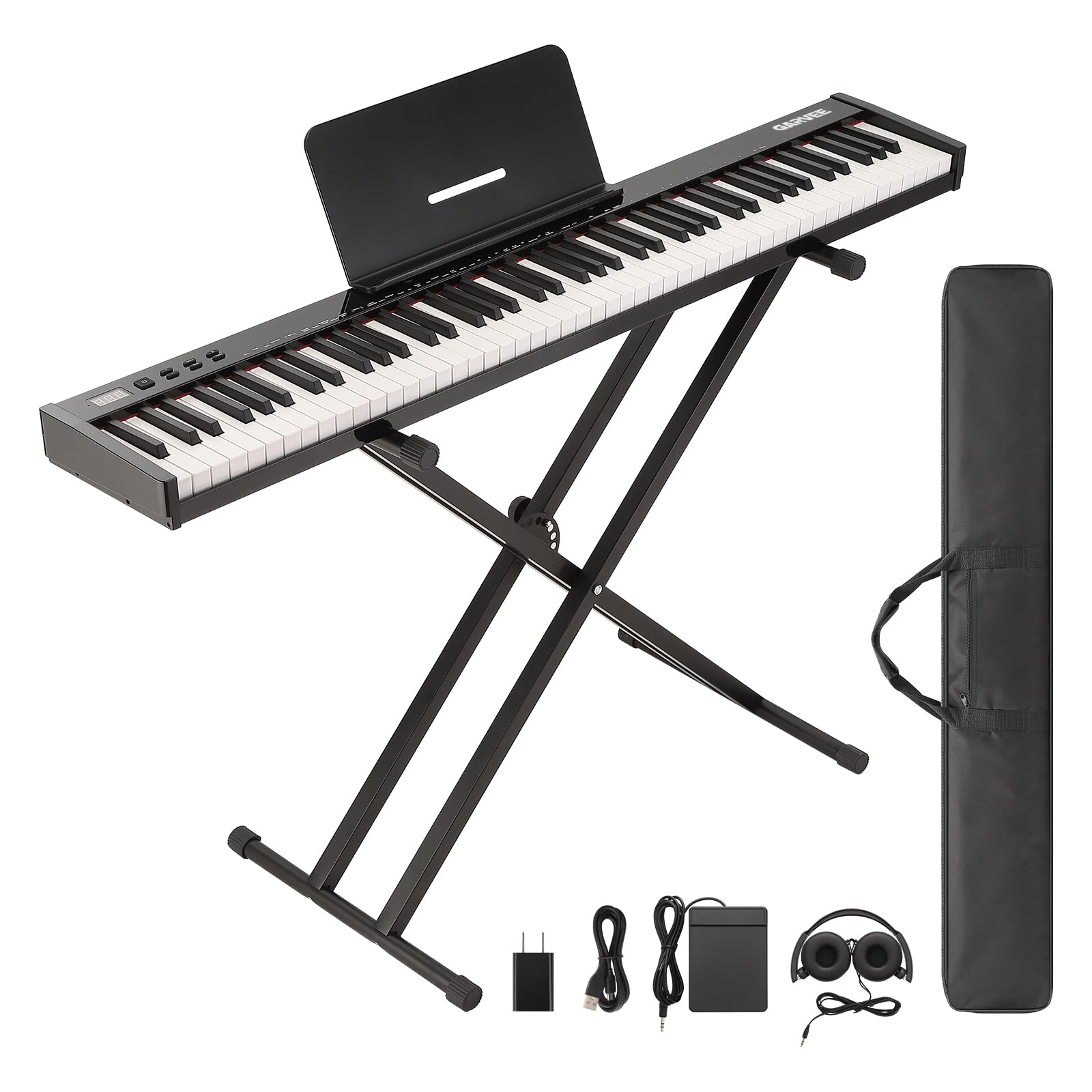 BADUS 電子ピアノ ピアノスタンドセット 88鍵盤 MIDI対応 タッチセンサー搭載 薄型 軽量 充電式スピーカー内蔵 鍵盤シール スタンドセット ブラック｜くらしのBADUS 28,679円