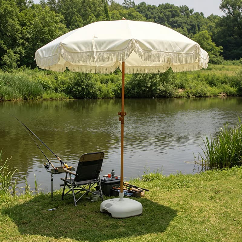 BADUS ガーデンパラソル ビーチパラソル 遮陽パラソル 屋外日よけ 傘型シェード フリンジ付き 2m 角度調整 庭 テラス ベランダ キャンプ 海水浴 アウトドア|くらしのBADUS