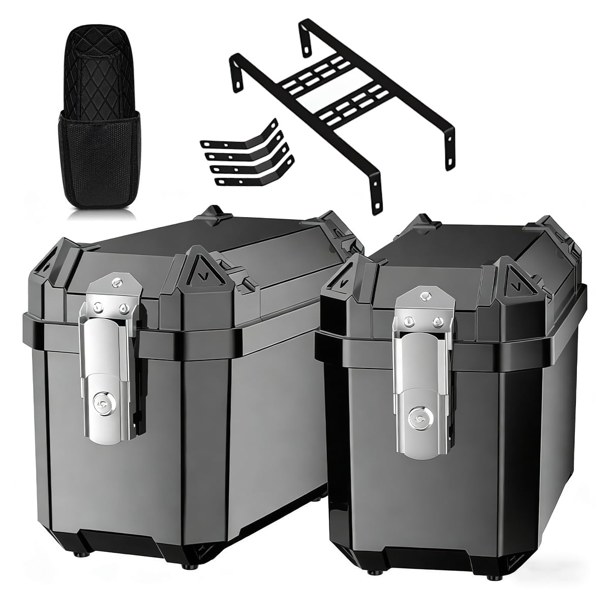 BADUS バイク サイドケース 汎用 32L 大容量 防水 取付簡単 2 個セット 幅 41&times; 奥行 26&times; 高さ 30cm ブラック パニアケース・サイドボックスとして活用できる 厚手 ABS 製で耐久性に優れる 防犯ロック・取付ブラケット・着脱式インナー付属｜くらしのBADUS