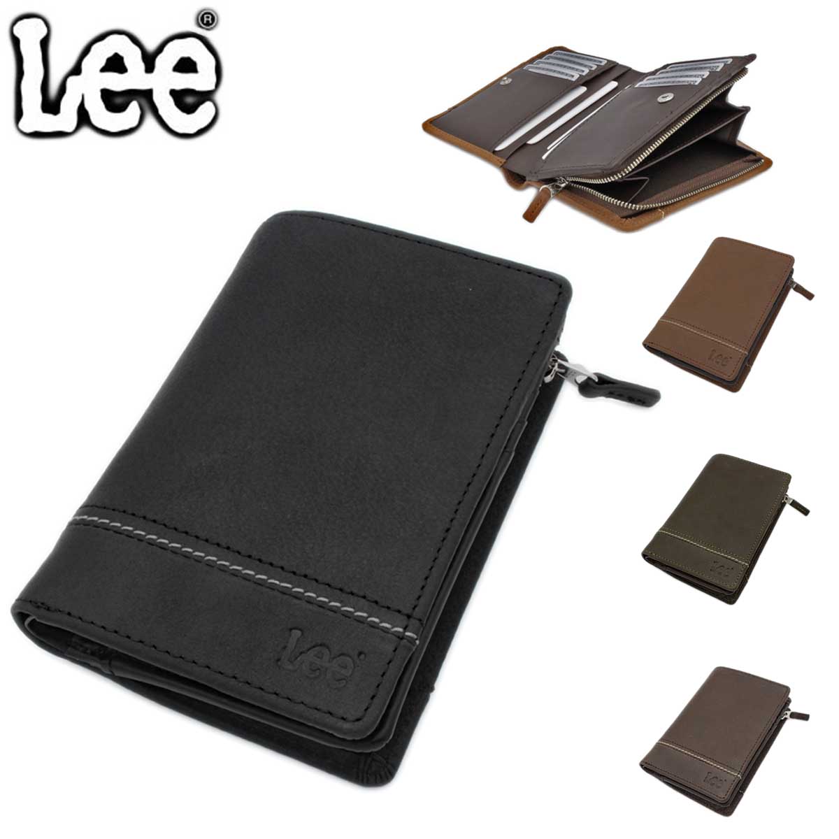 財布 二つ折り 深札入れ ブランド メンズ レディース サイフ 牛革 Lee [リー] No:520527 レザー おしゃれなステッチ ウォレット Ｌ字ファスナー 大型小銭入れ カードポケット ギフト プレゼント サステナブル