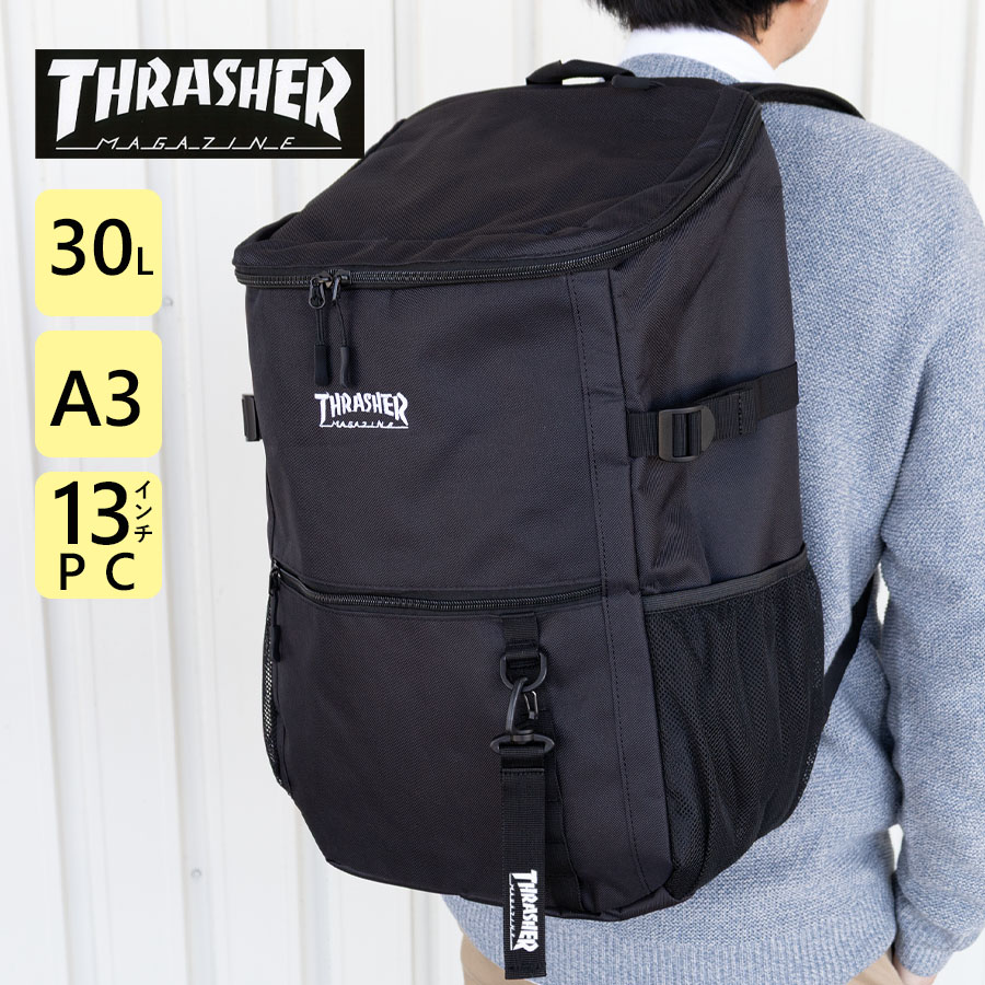 【ポイント最大32.5倍 お買い物マラソン】リュック 30L A4 B4 A3 リュックサック スクエア ボックス型 大容量 通学リュック ブランド 通勤リュック 中学生 高校生 大学生 男子 女子 レディース メンズ THRASHER スラッシャー スクエアリュック SHARPBOX VJTH-0015|バッグマルシェ 財布 リュック 鞄
