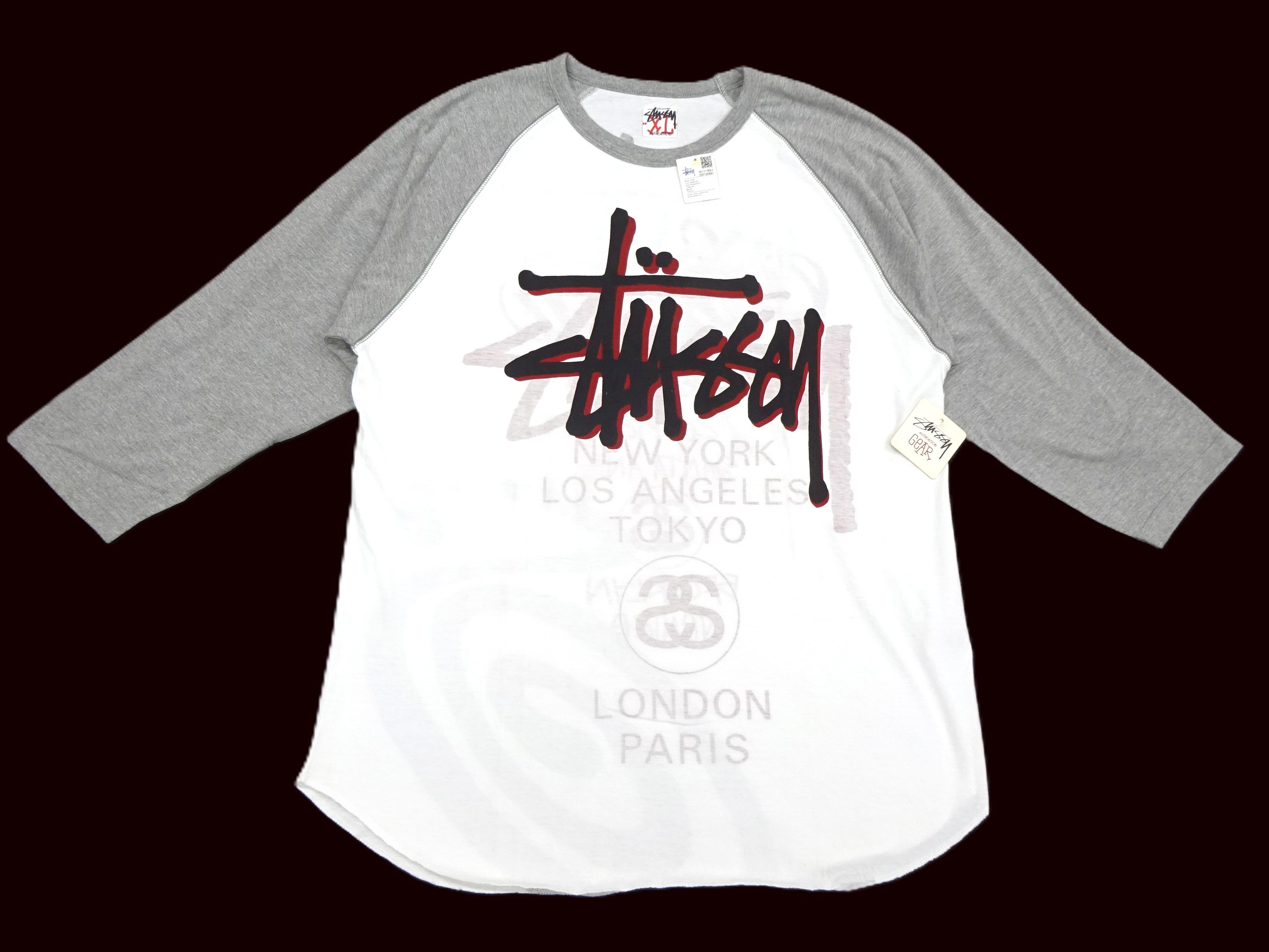 XL【未当て嵌める引き舟付】STUSSY 年寄りの ステューシー 内部刷り上げる ラグラン プルオーバー 七分袖 世界周遊旅行 ロゴタイプ OOS デッド買い溜める【中古】【新古】【新品負けず劣らず】
