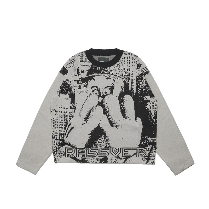 ラスベート RASSVET 編み物 プルオーバー トップス 薄墨色 M-L大きさ メンズ CAPTEK SWEATER KNIT -GREY- _FAIR_e